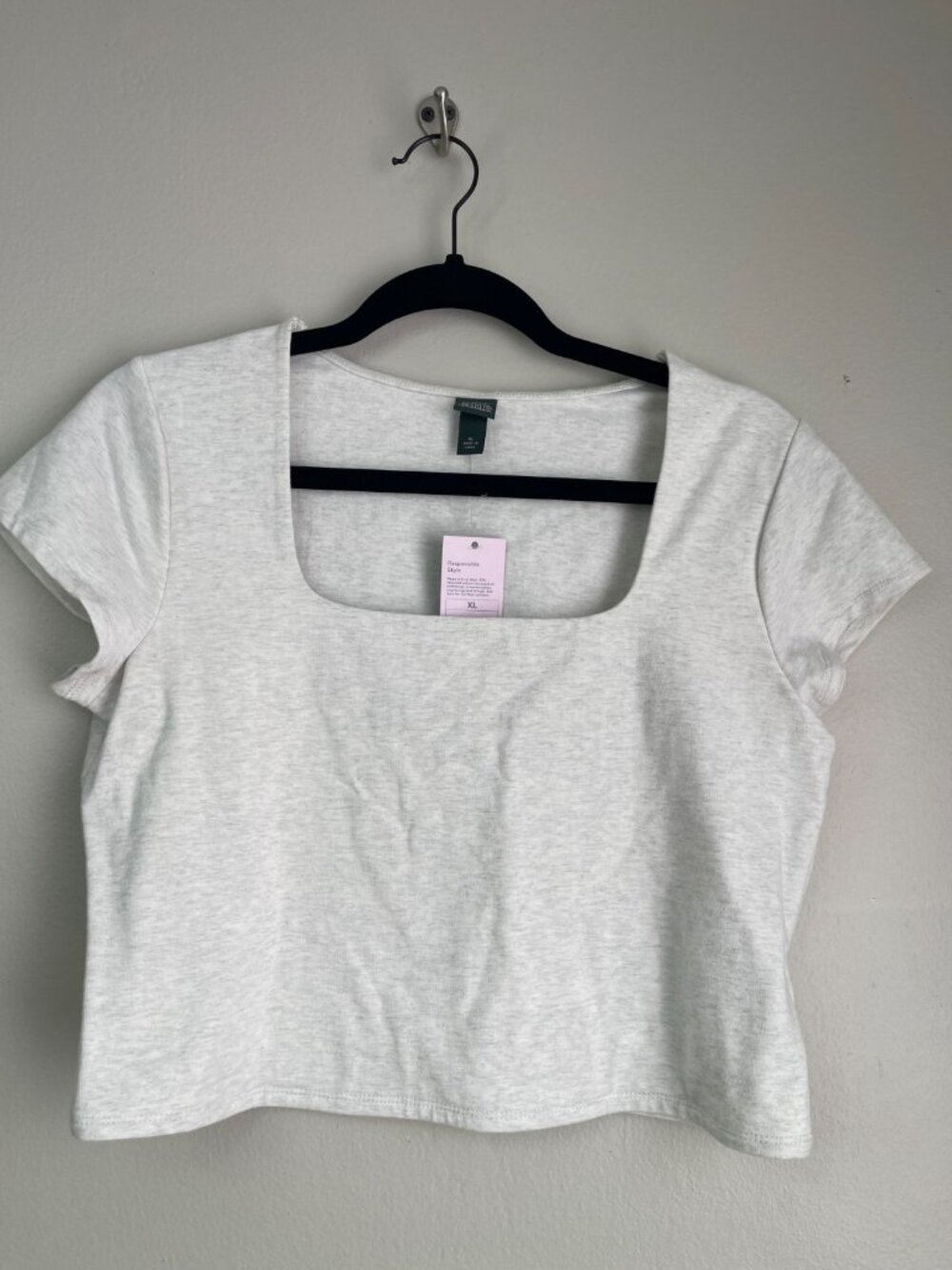 Wild Fable Heather Gray Square Neck Crop Top XL Short Sleeve Stretch NWT